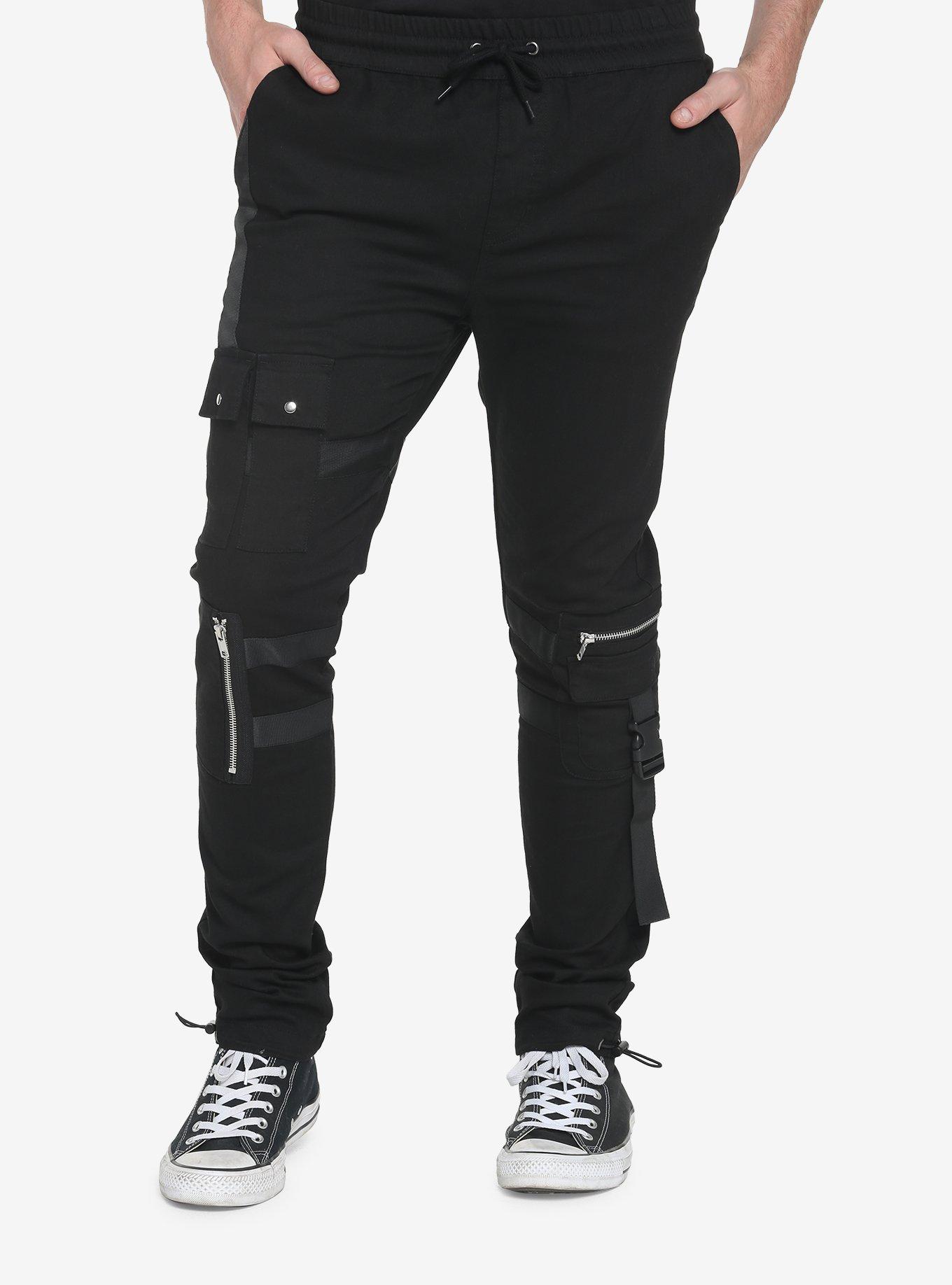 Black Zipper Jogger Pants, BLACK, hi-res