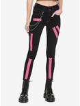 Black & Pink Zipper Super Skinny Jeans, BLACK  PINK, hi-res