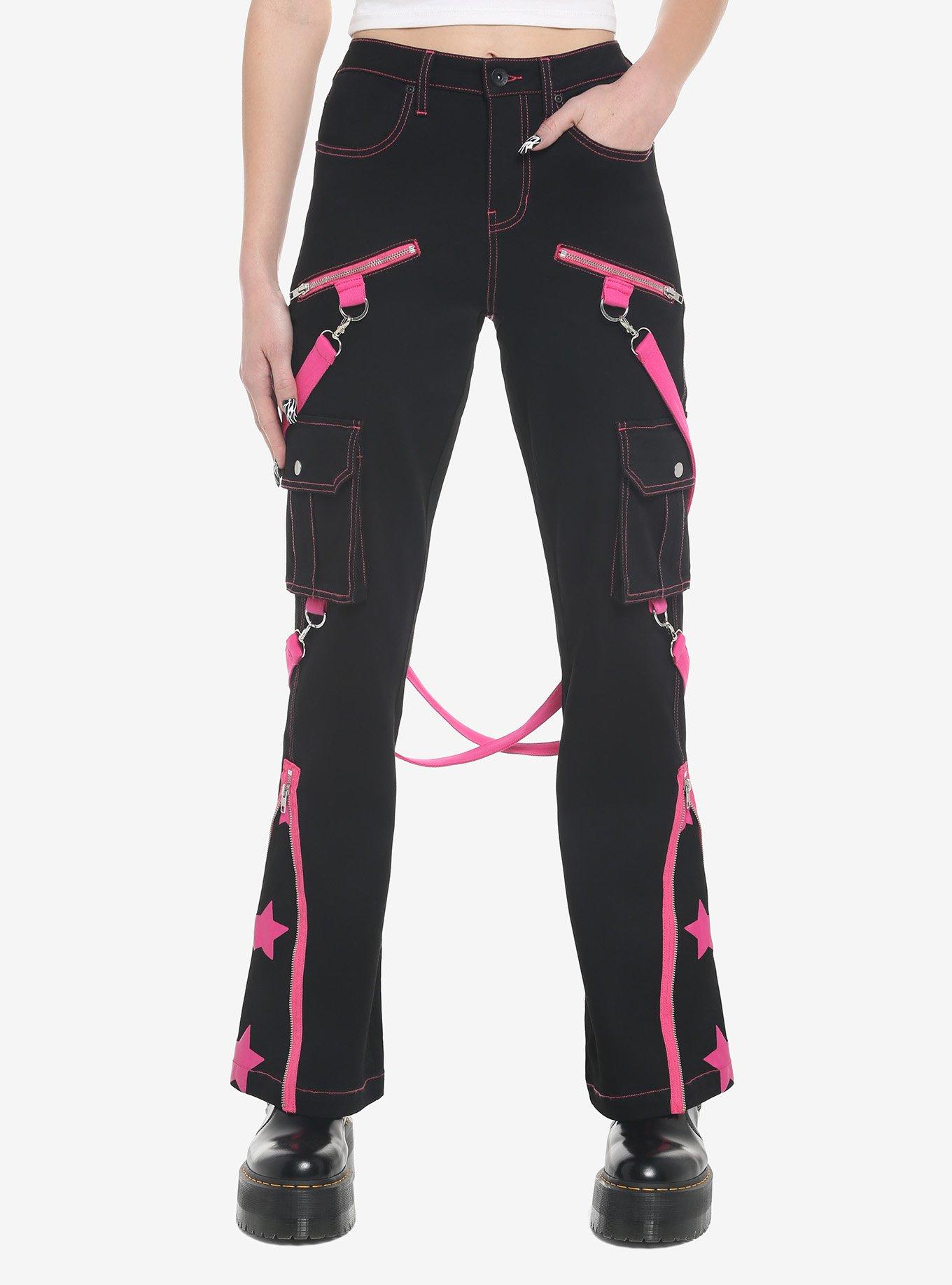 Women's Black & Hot Pink Striped Flare Pants