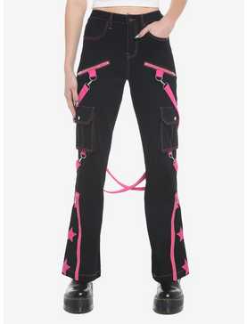 Pink Stars Suspender Girls Cargo Pants, , hi-res