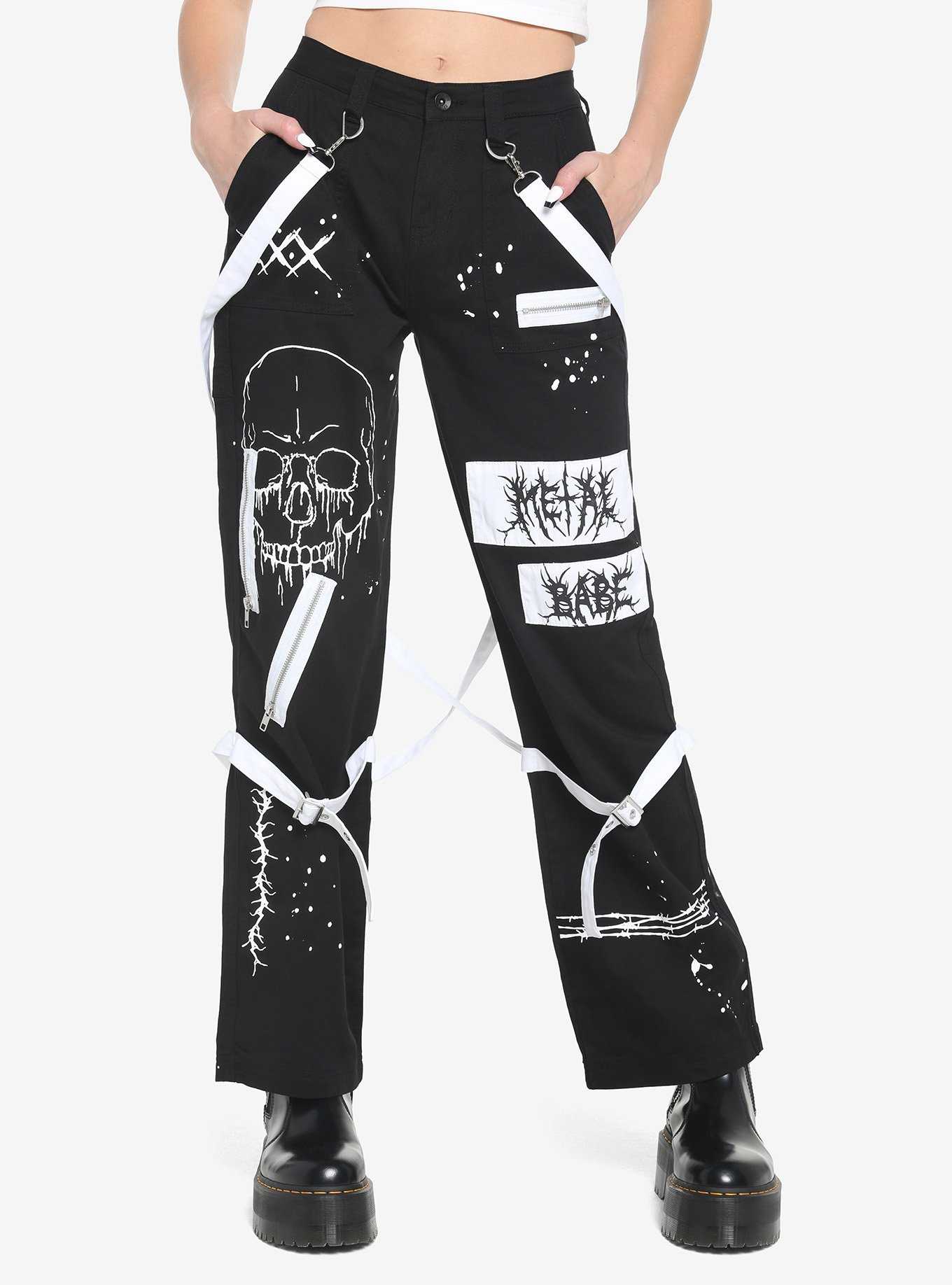Black & White Suspender Hi-Rise Carpenter Pants, , hi-res