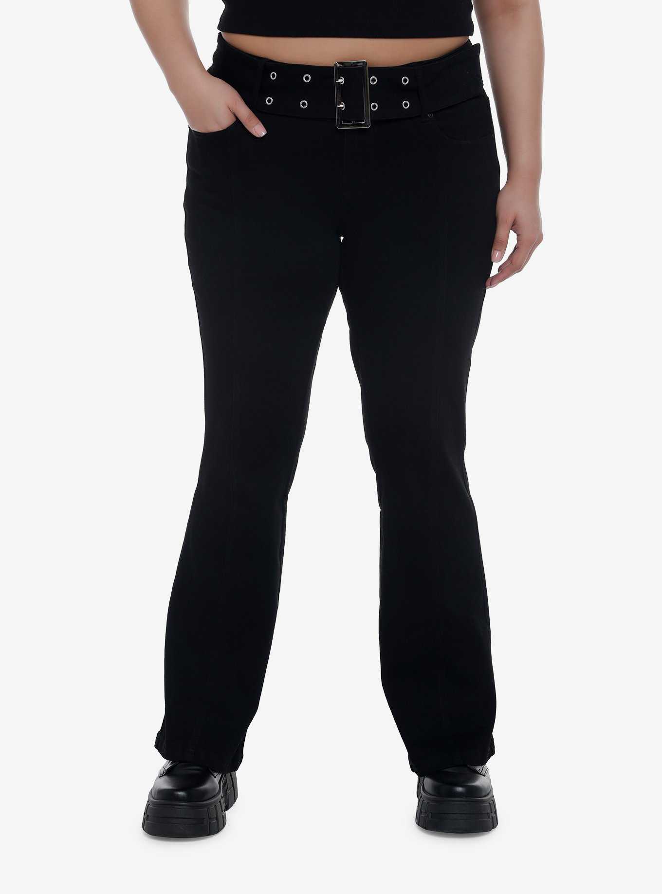 Black Low Rise Flare Denim Pants Plus Size, , hi-res