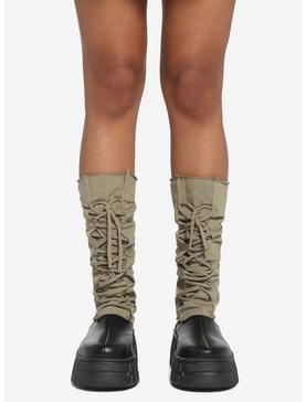 Olive Green Lace-Up Leg Warmers, , hi-res