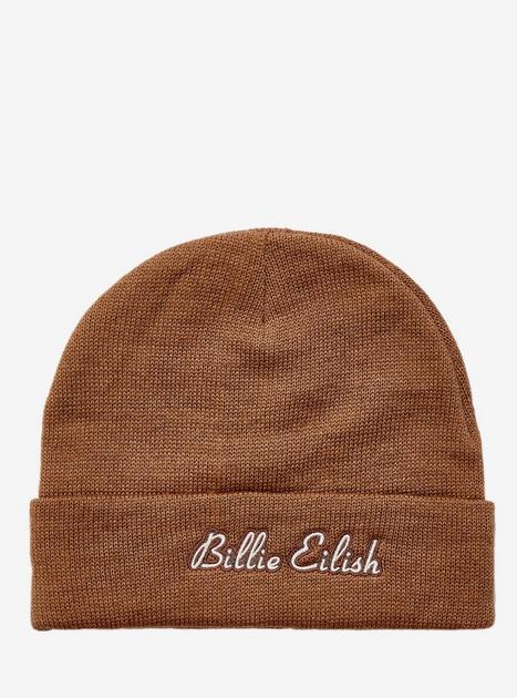 Billie Eilish Script Logo Cuffed Knit Beanie Winter Hat Cap Cream Brown‎ Billie Eilish Beanie | eBay main image 2