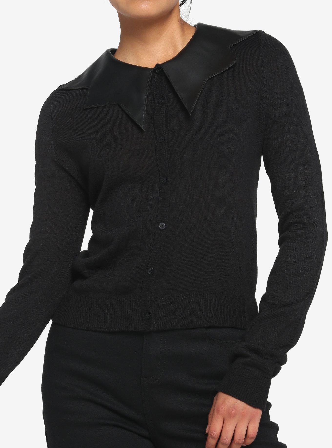 Black Bat Wing Collar Girls Cardigan, BLACK, hi-res