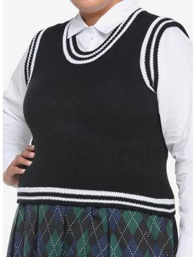 Black & White Twofer Girls Sweater Vest & Long-Sleeve Button-Up Plus Size, , hi-res