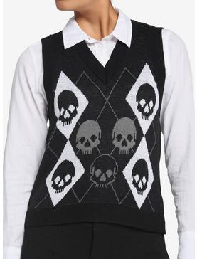 Black Skull Argyle Girls Sweater Vest, , hi-res