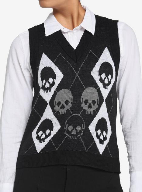 Black Skull Argyle Girls Sweater Vest | Hot Topic