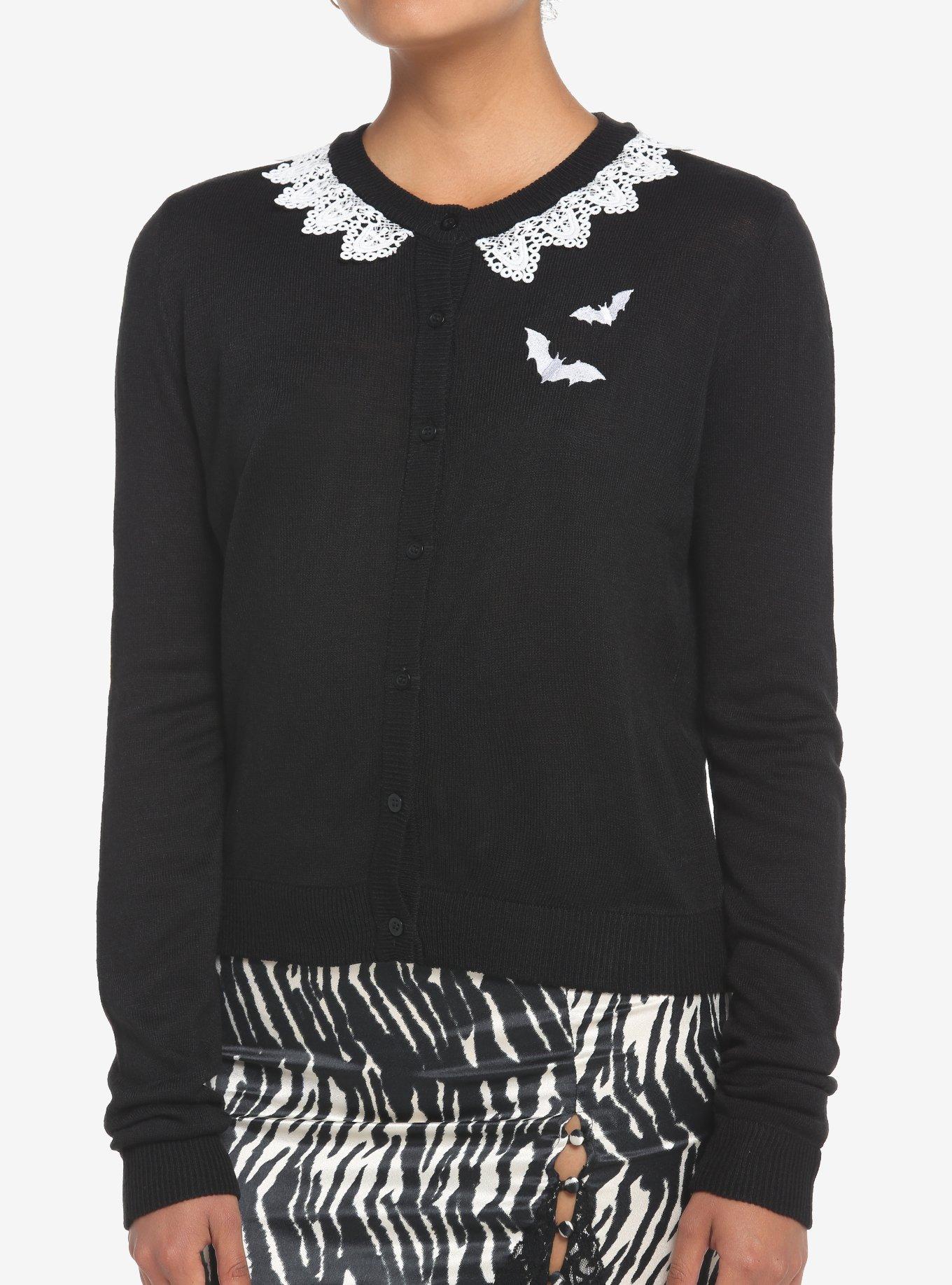 Bats & Lace Girls Crop Cardigan, BLACK, hi-res