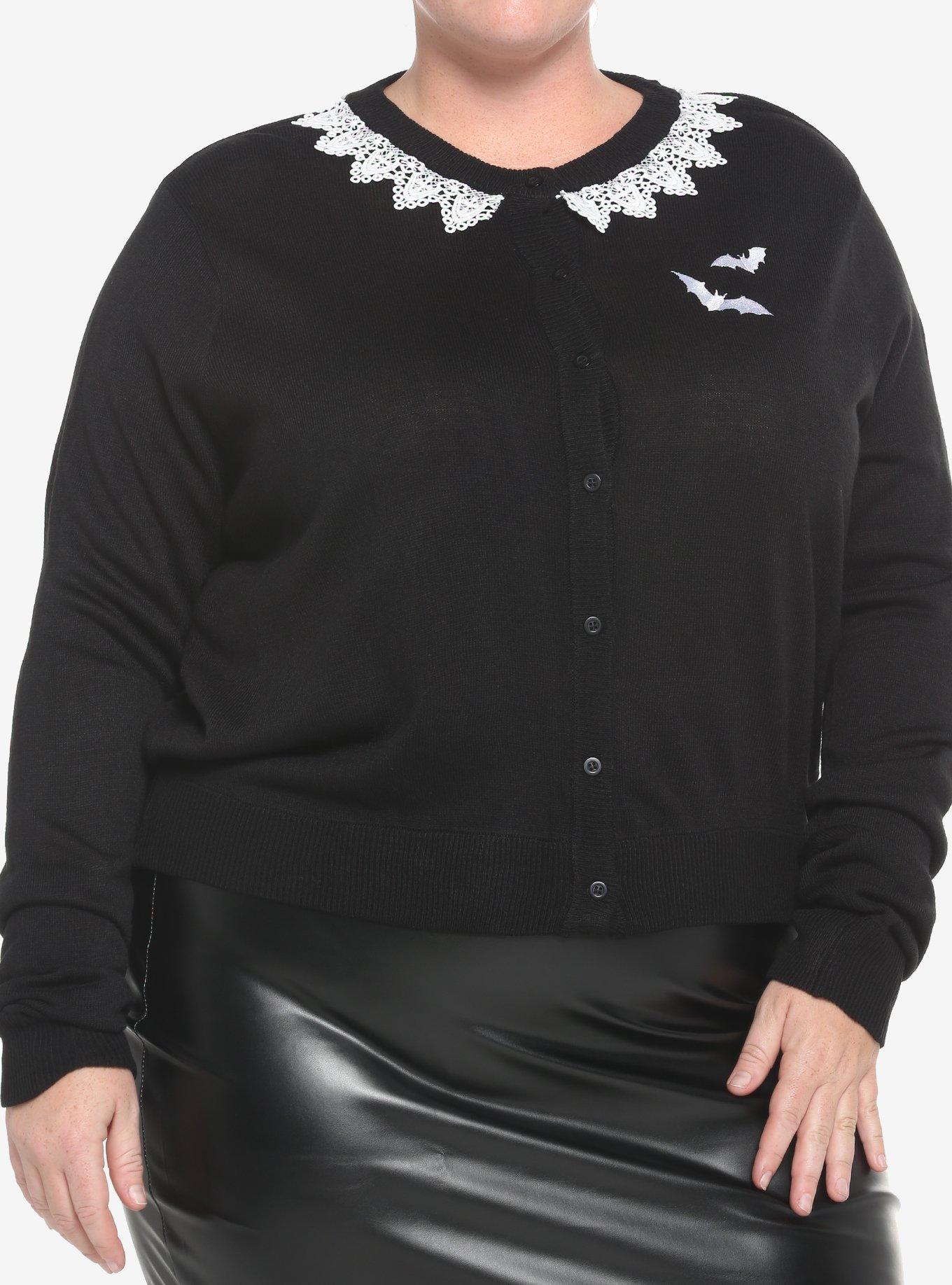 Bats & Lace Girls Crop Cardigan Plus Size, BLACK, hi-res