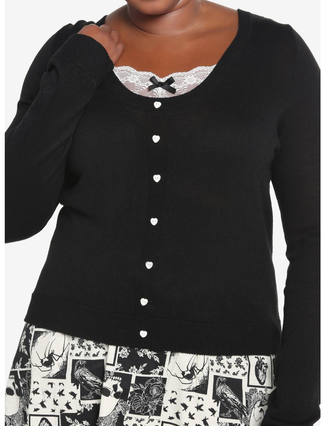 Black & Ivory Peekaboo Girls Crop Cardigan Plus Size, BLACK, hi-res
