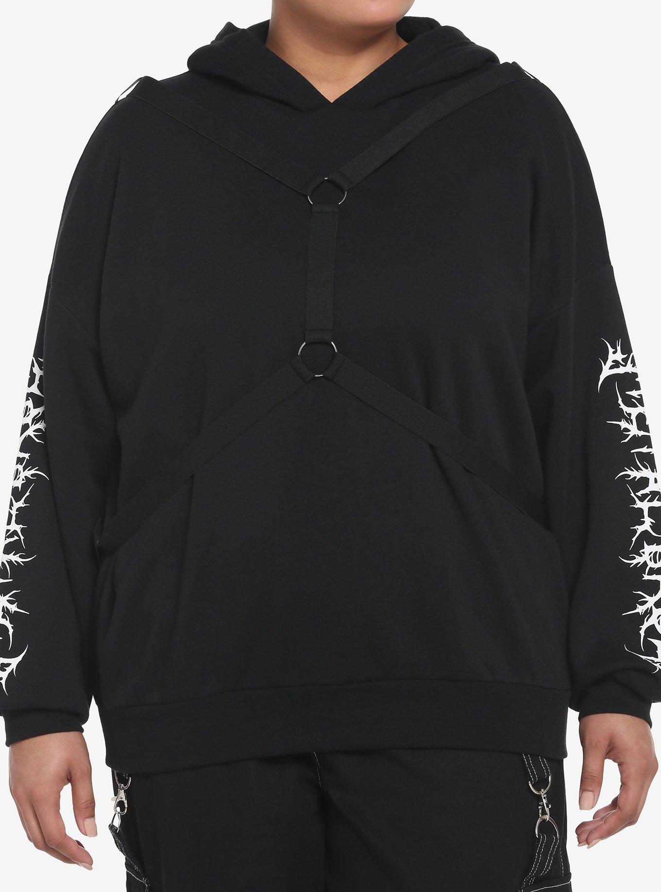 Black Harness Metal Babe Girls Hoodie Plus Size, BLACK, hi-res