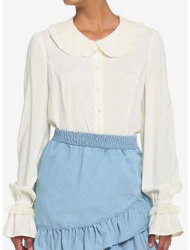 Ivory Ruffle Girls Long-Sleeve Woven Button-Up, , hi-res