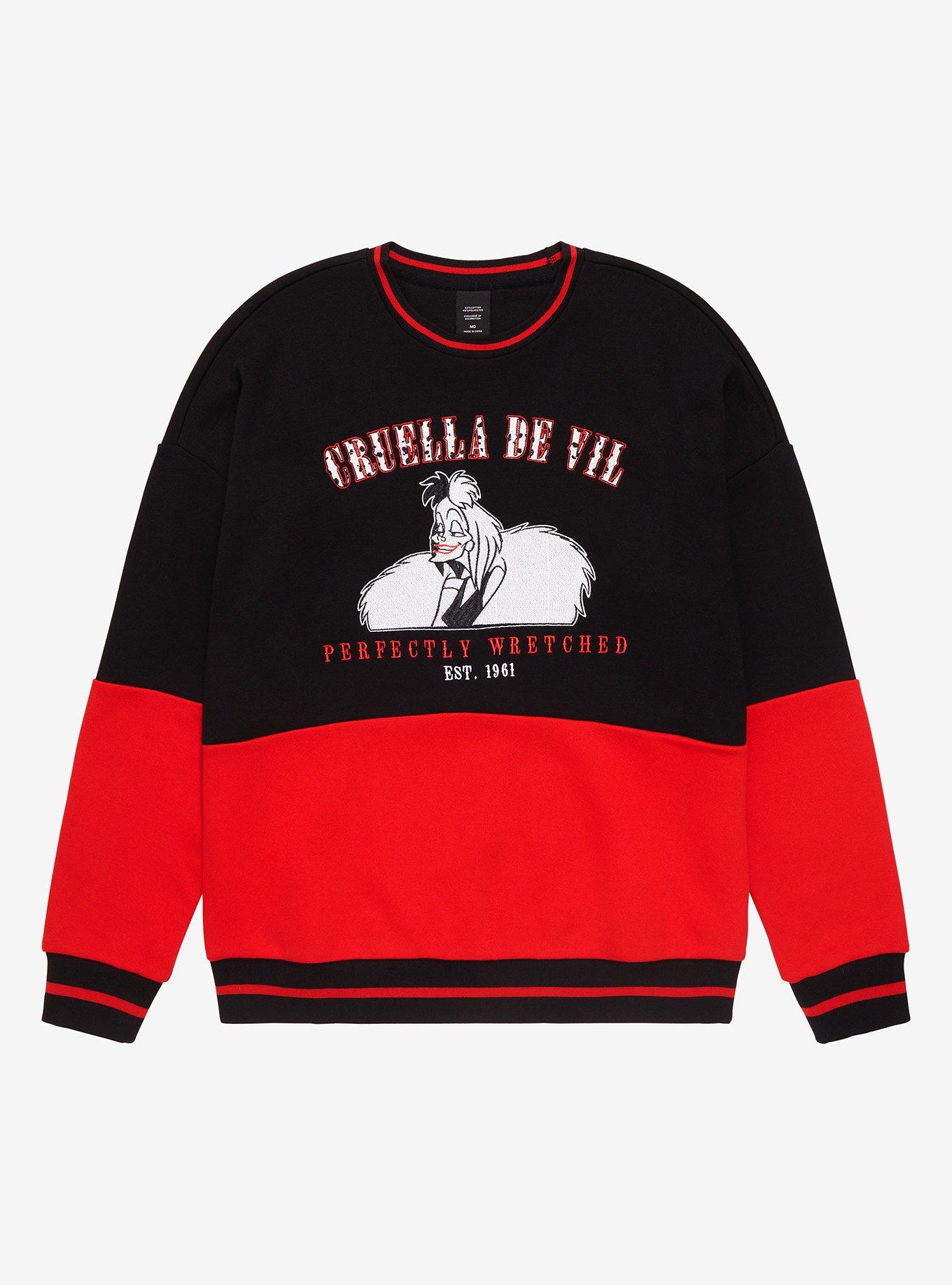 Disney One Hundred and One Dalmatians Cruella de Vil Panel Crewneck - BoxLunch Exclusive , MULTI, hi-res