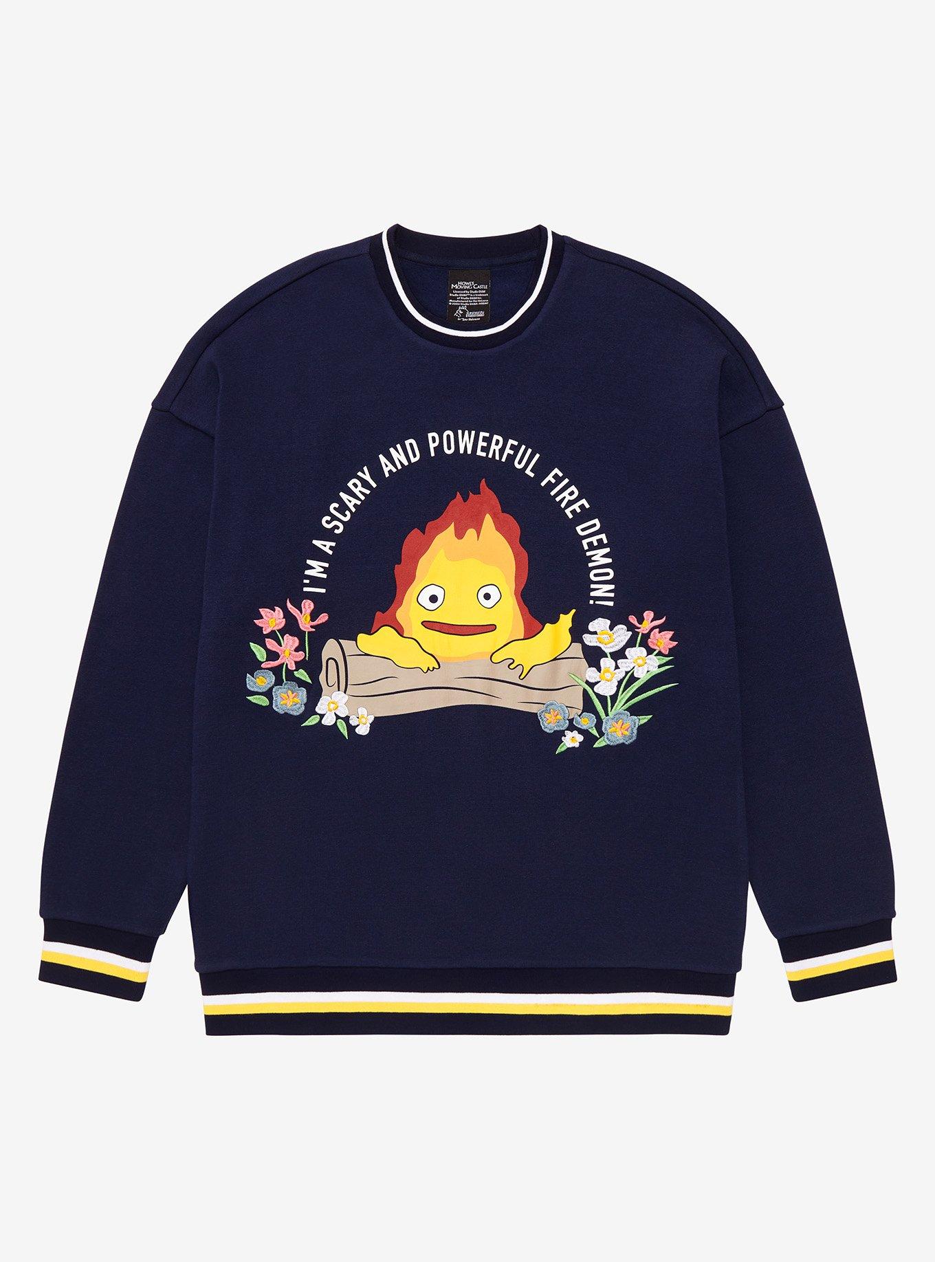 Our Universe Studio Ghibli Howl’s Moving Castle Calcifer Fire Demon Crewneck , NAVY, hi-res