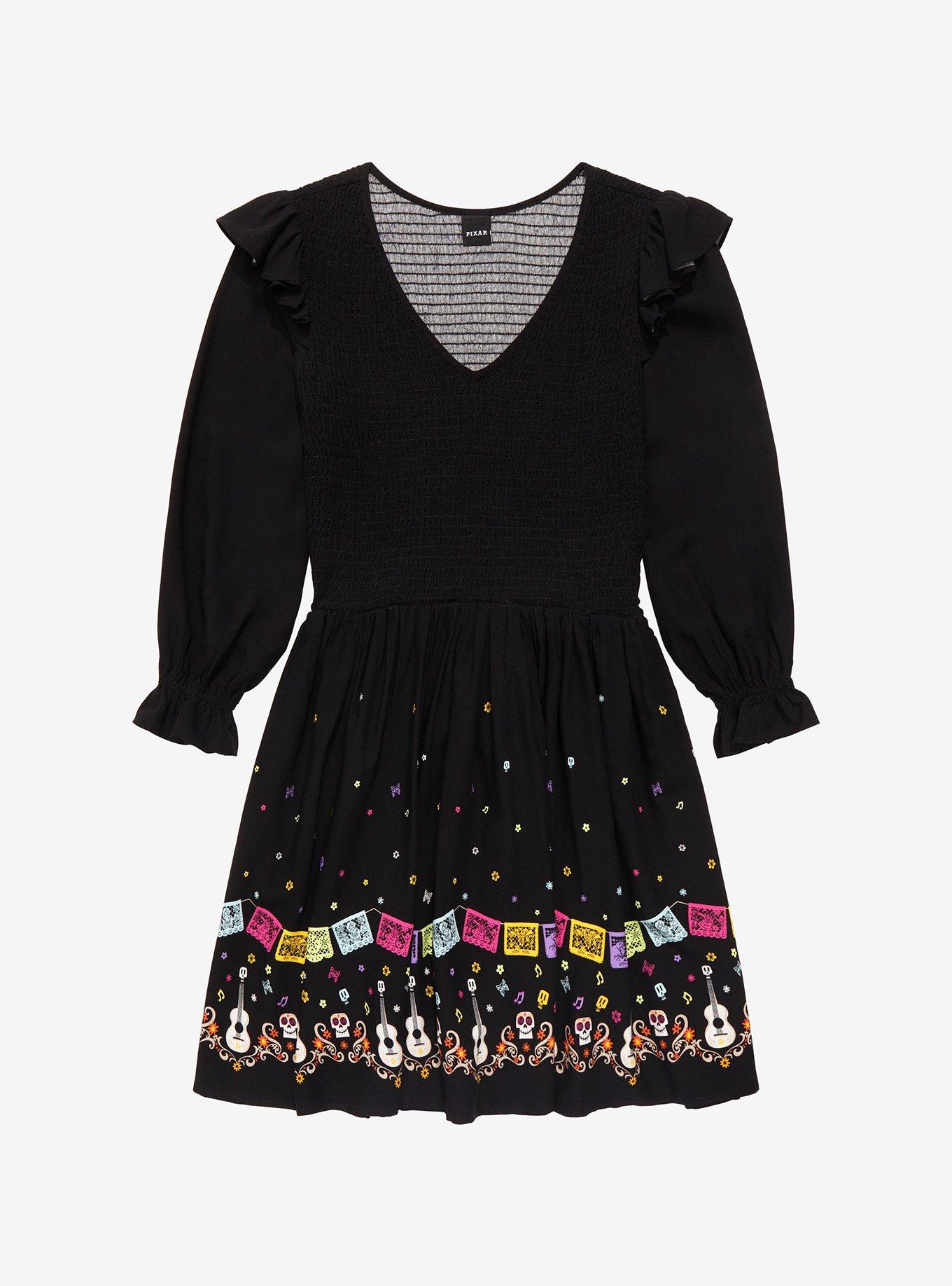 Disney Pixar Coco Guitars & Icons Women's Dress - BoxLunch Exclusive, BLACK, hi-res