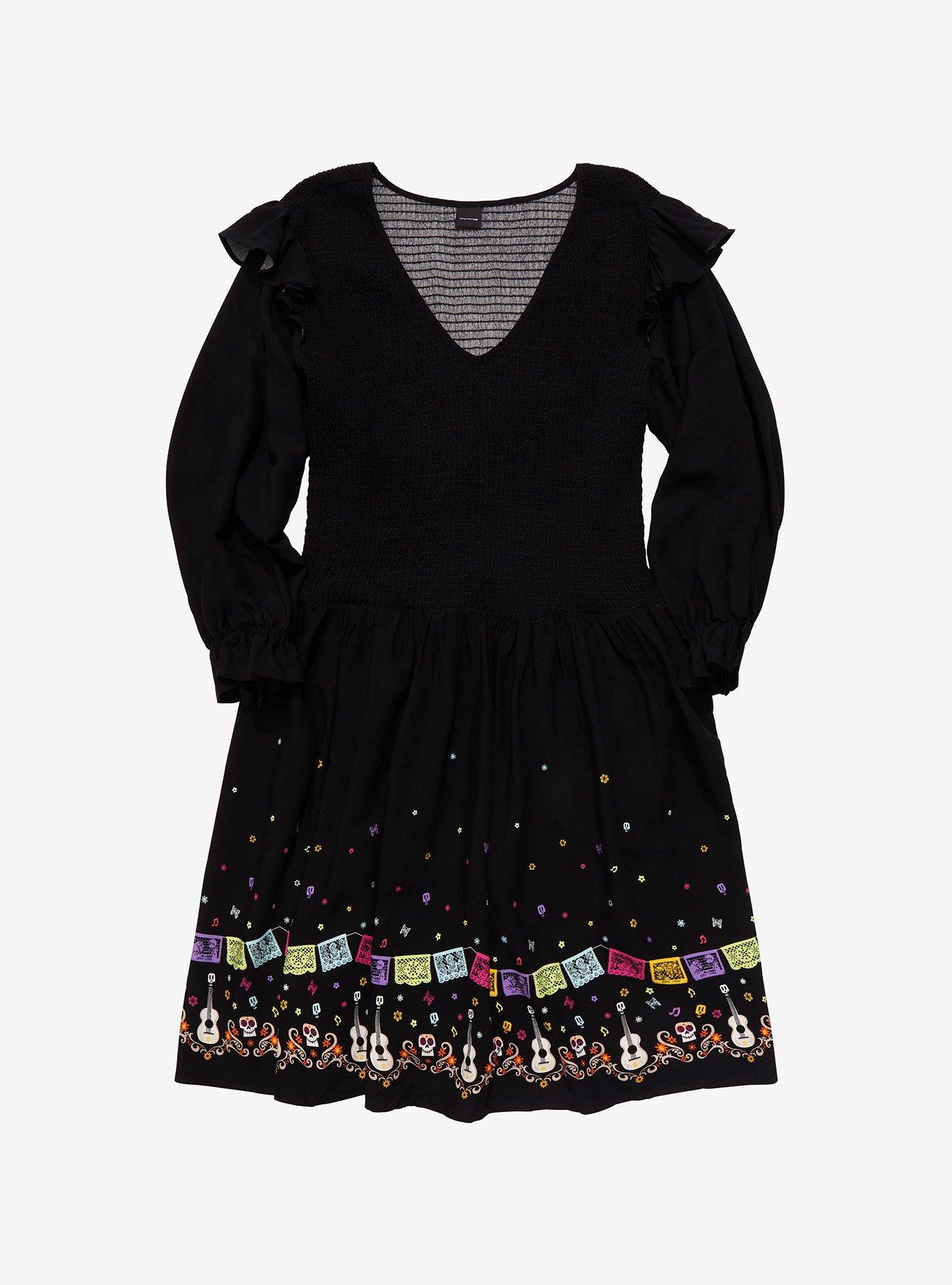 Disney Pixar Coco Guitars & Icons Women's Plus Size Dress - BoxLunch Exclusive, BLACK, hi-res