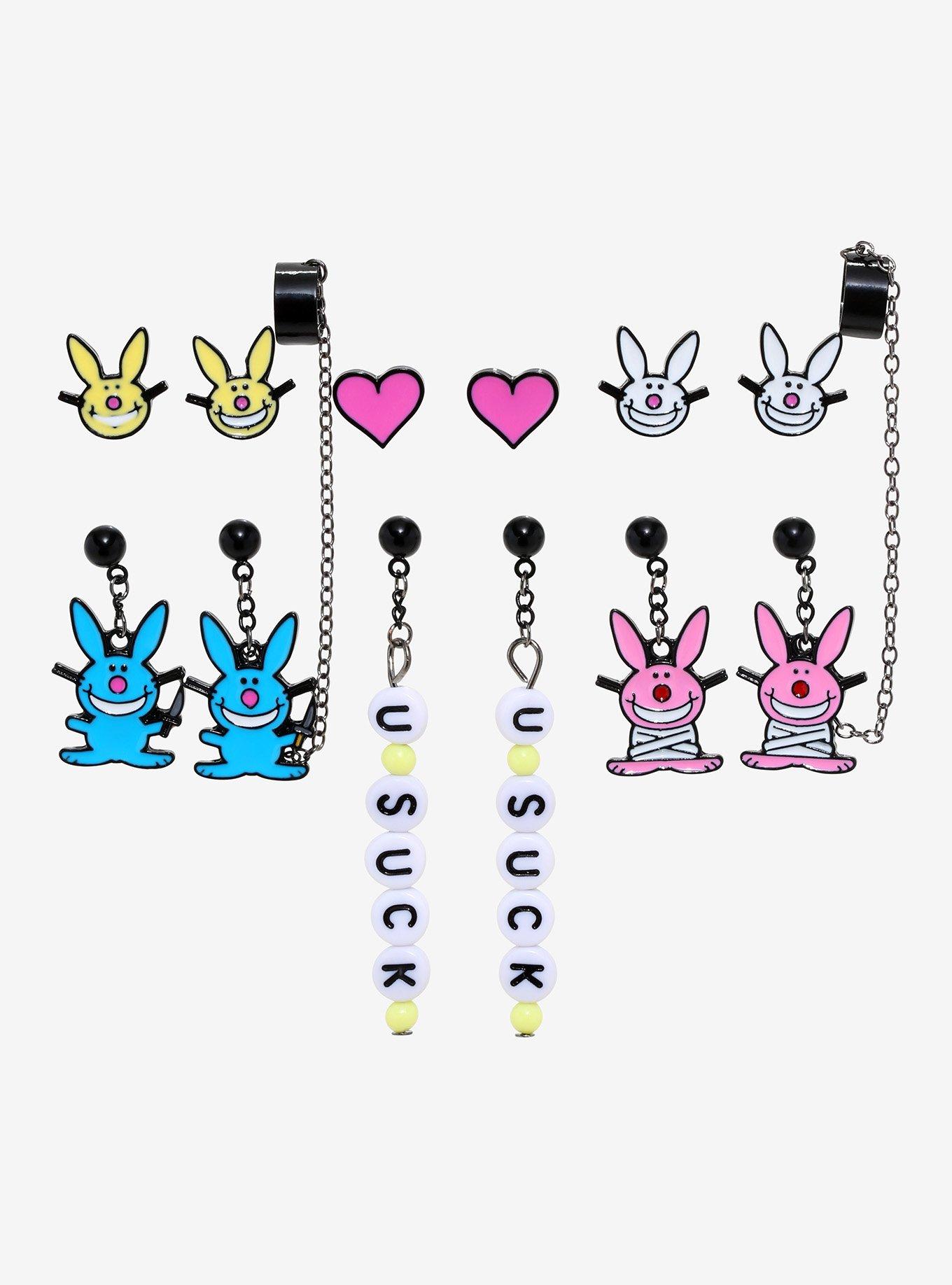 It's Happy Bunny U Suck Cuff Earring Set, , hi-res
