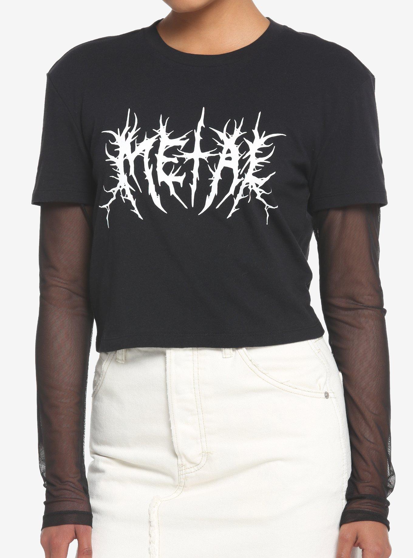 Metal Font Mesh Twofer Girls Long-Sleeve T-Shirt, BLACK, hi-res