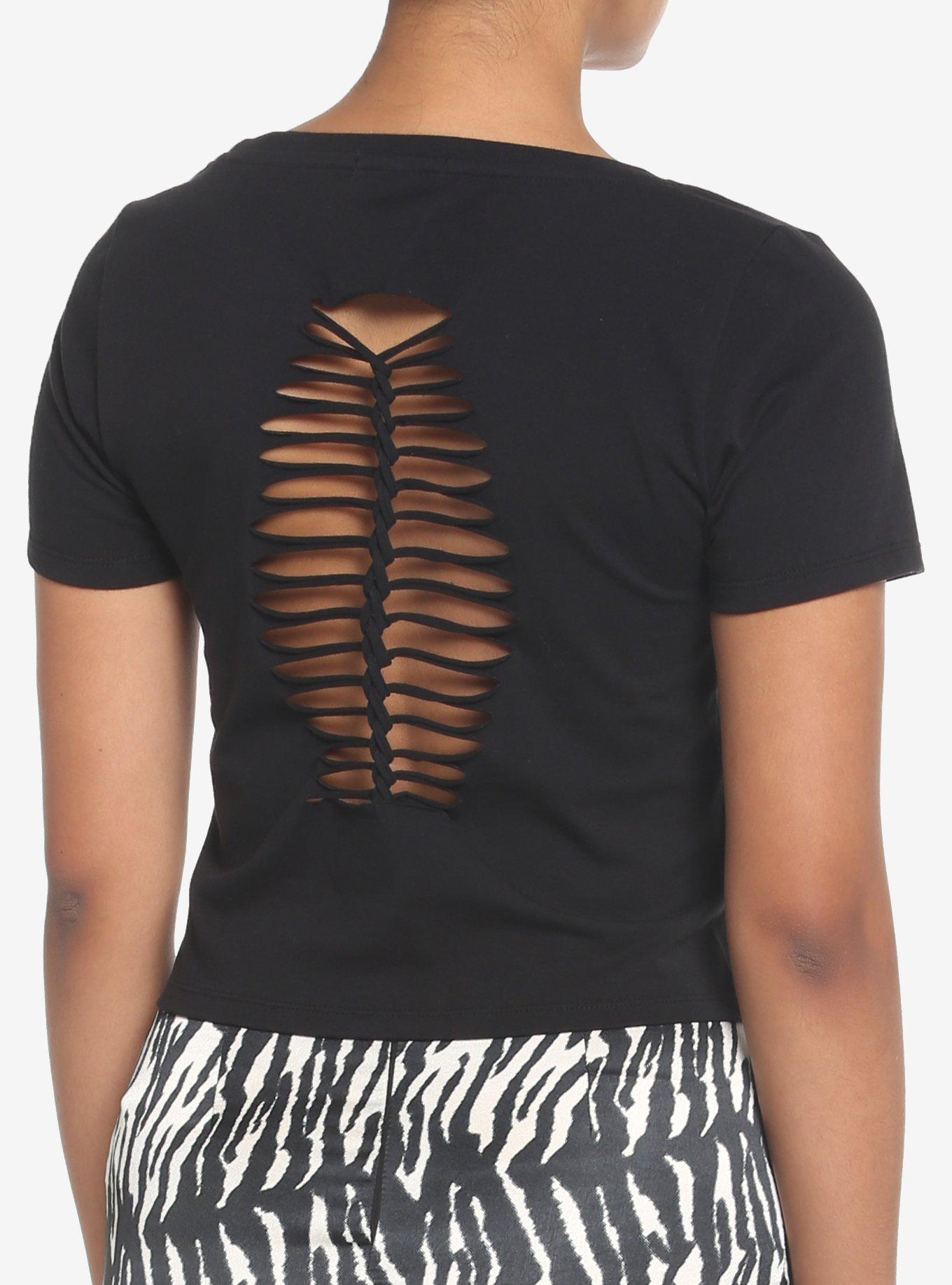 Black Shredded Girls Crop T-Shirt, BLACK, hi-res