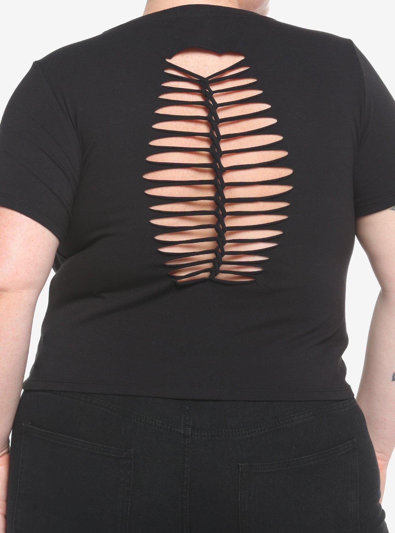 Black Shredded Girls Crop T-Shirt Plus Size, BLACK, hi-res
