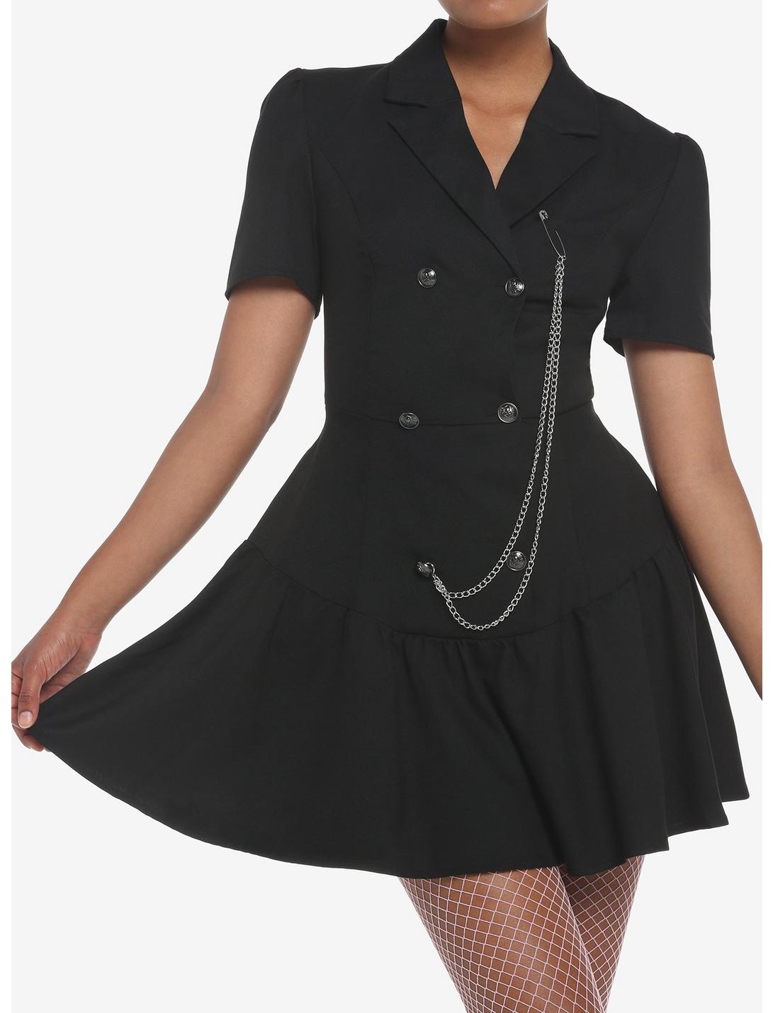 Hardware Chain Double-Breasted Blazer Dress, BLACK, hi-res