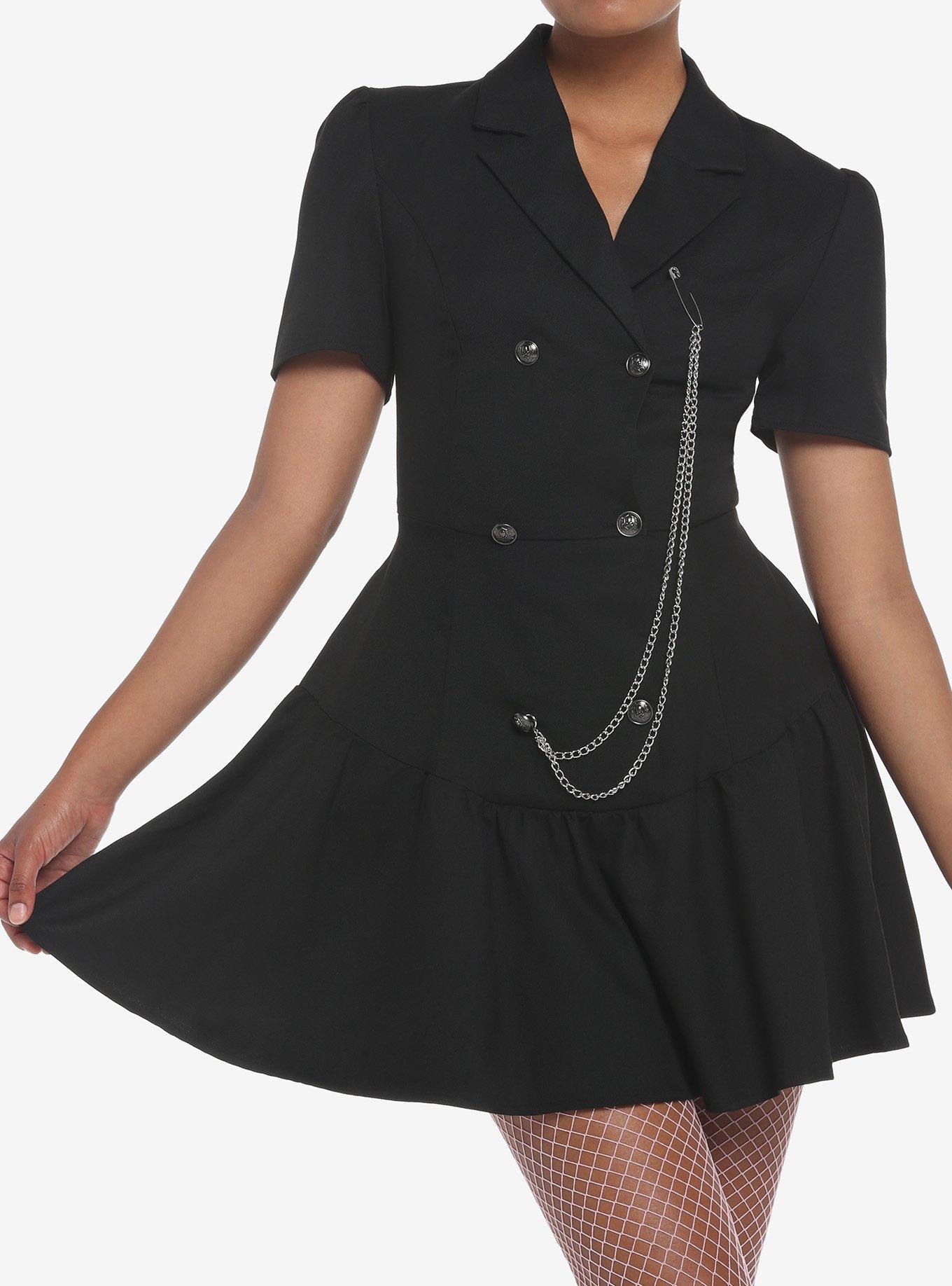 Hardware Chain Double-Breasted Blazer Dress, BLACK, hi-res
