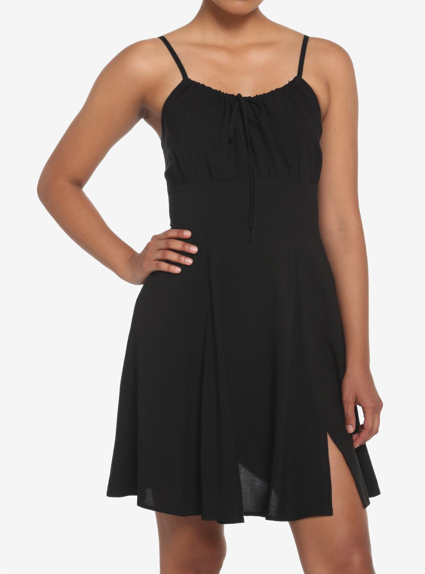 Black Empire Slit Dress, BLACK, hi-res