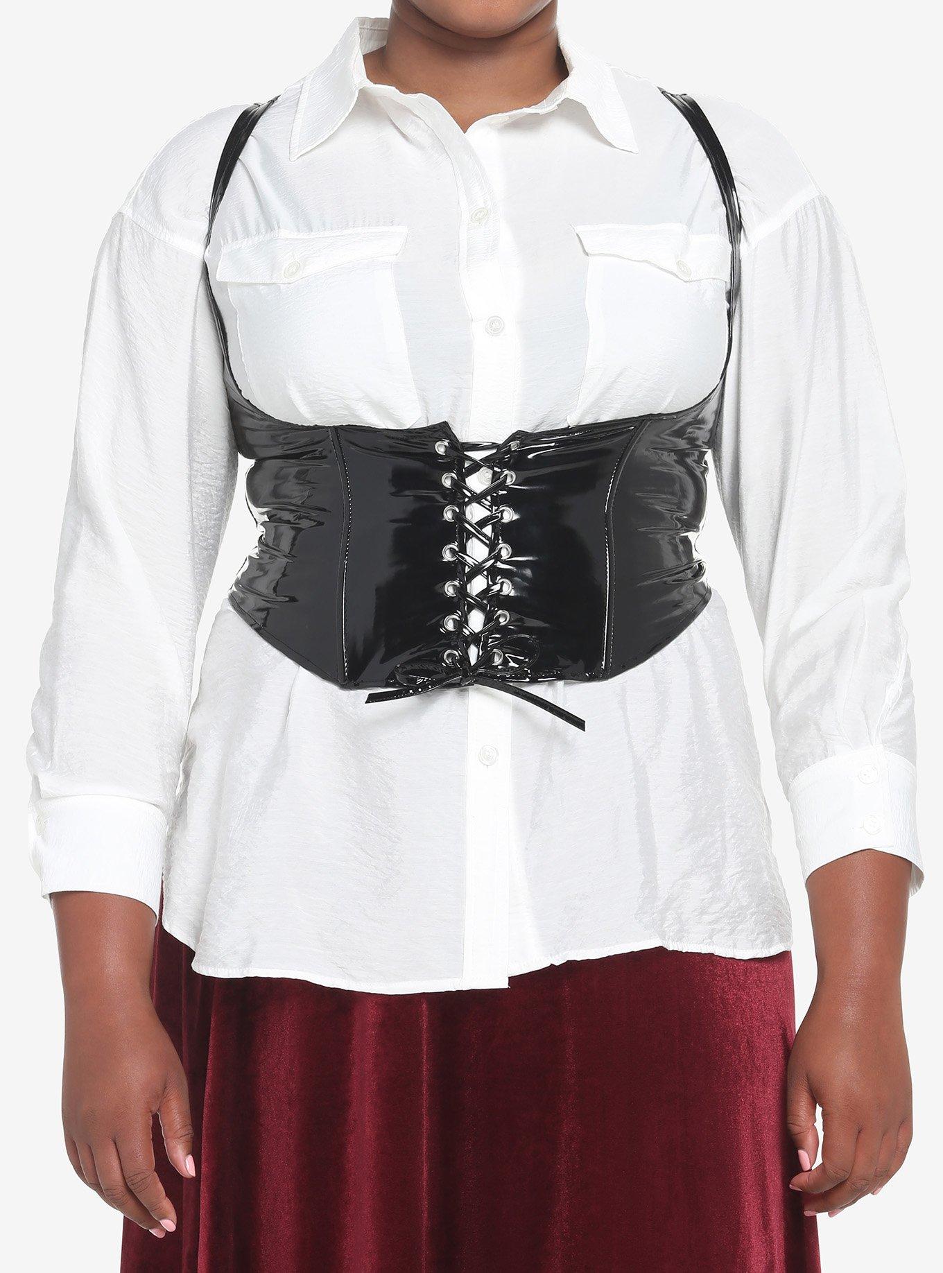 Faux Leather Under Bust Corset Girls Top Plus Size, BLACK, hi-res