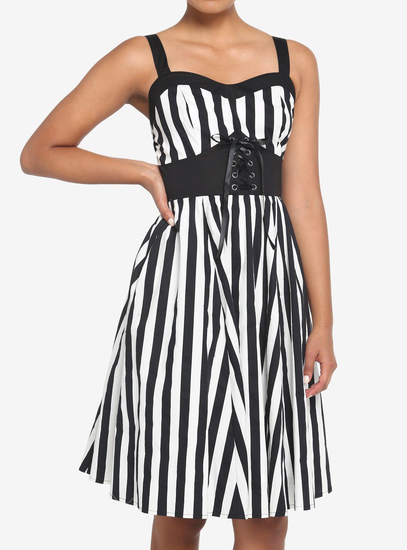 Dapper Day Outfit Ideas | Vintage Disney Dresses Black  White Stripe Corset Dress $35.92 AT vintagedancer.com