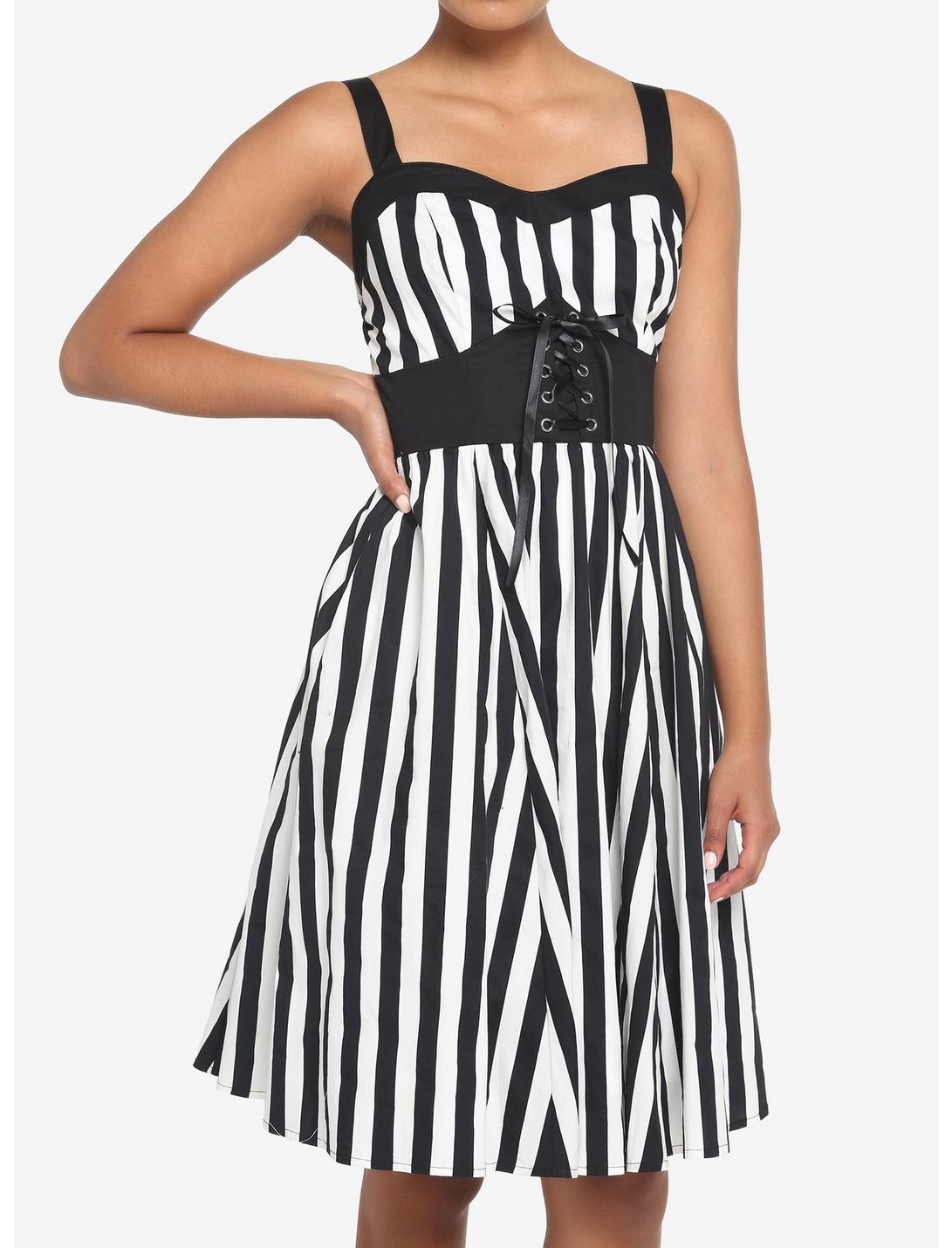 Black & White Stripe Corset Dress, STRIPE-BLACK WHITE, hi-res
