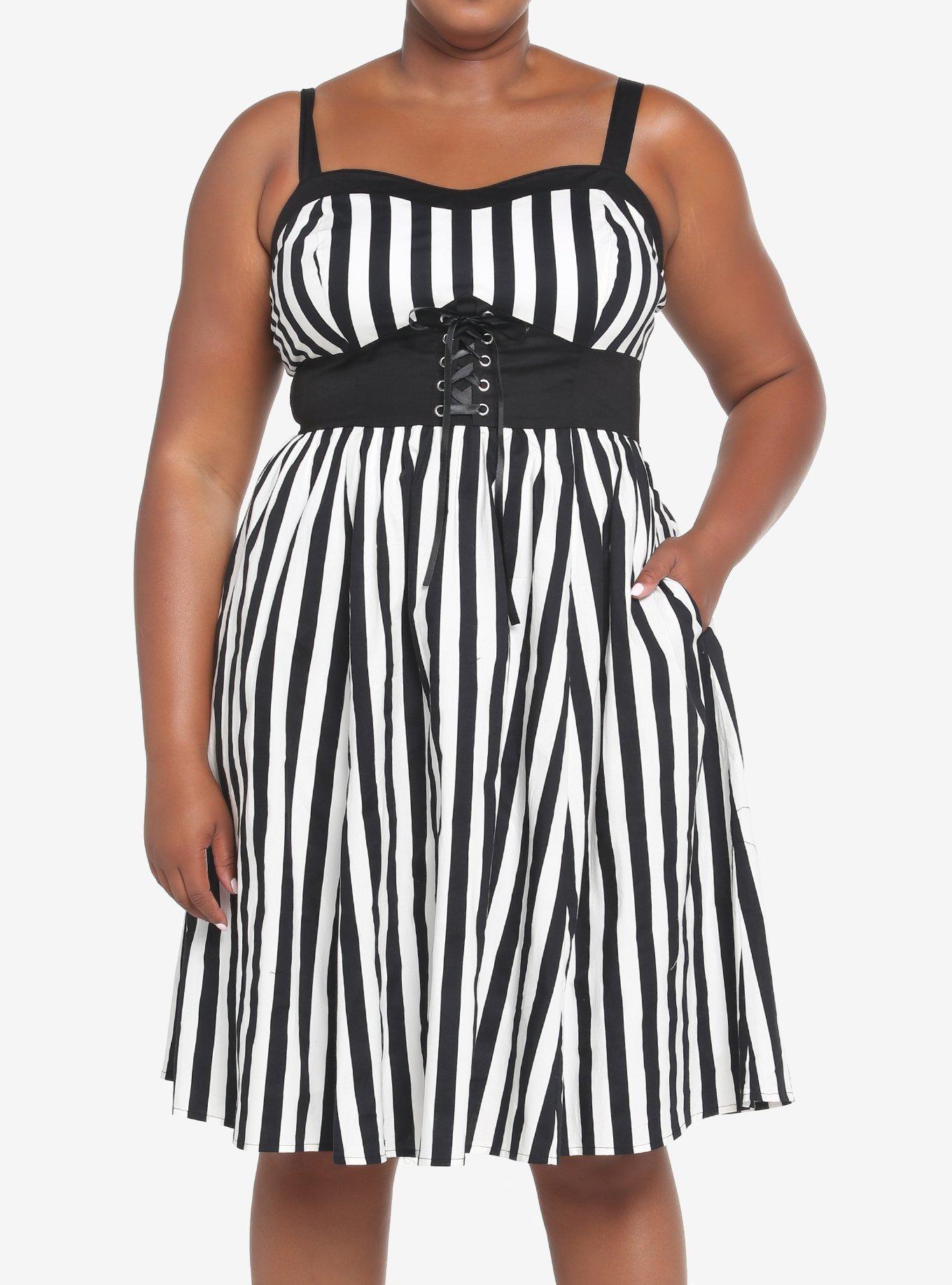 Steampunk Plus Size Clothing & Costumes Black  White Stripe Corset Dress Plus Size $39.92 AT vintagedancer.com