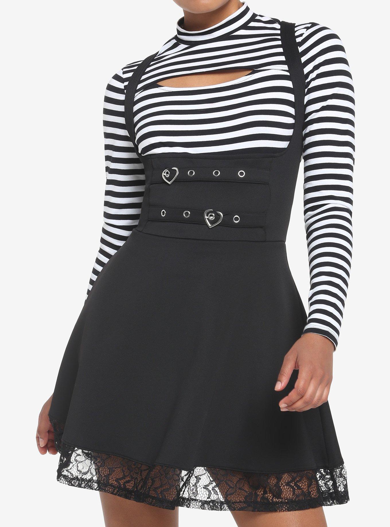Black Heart Buckle Grommet Skirtall, BLACK, hi-res