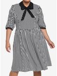 Black & White Stripe Bow Retro Dress Plus Size, STRIPE WHITE AND BLACK, hi-res