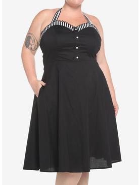 Black & White Stripe Retro Halter Dress Plus Size, , hi-res