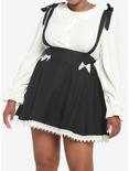 Black & White Bow Suspender Skirt Plus Size, BLACK, hi-res
