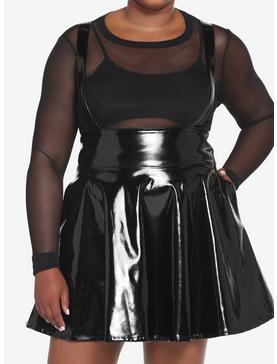 Black Patent Faux Leather Suspender Skirt Plus Size, , hi-res