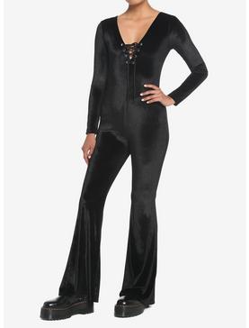 Black Velvet Lace-Up Jumpsuit, , hi-res