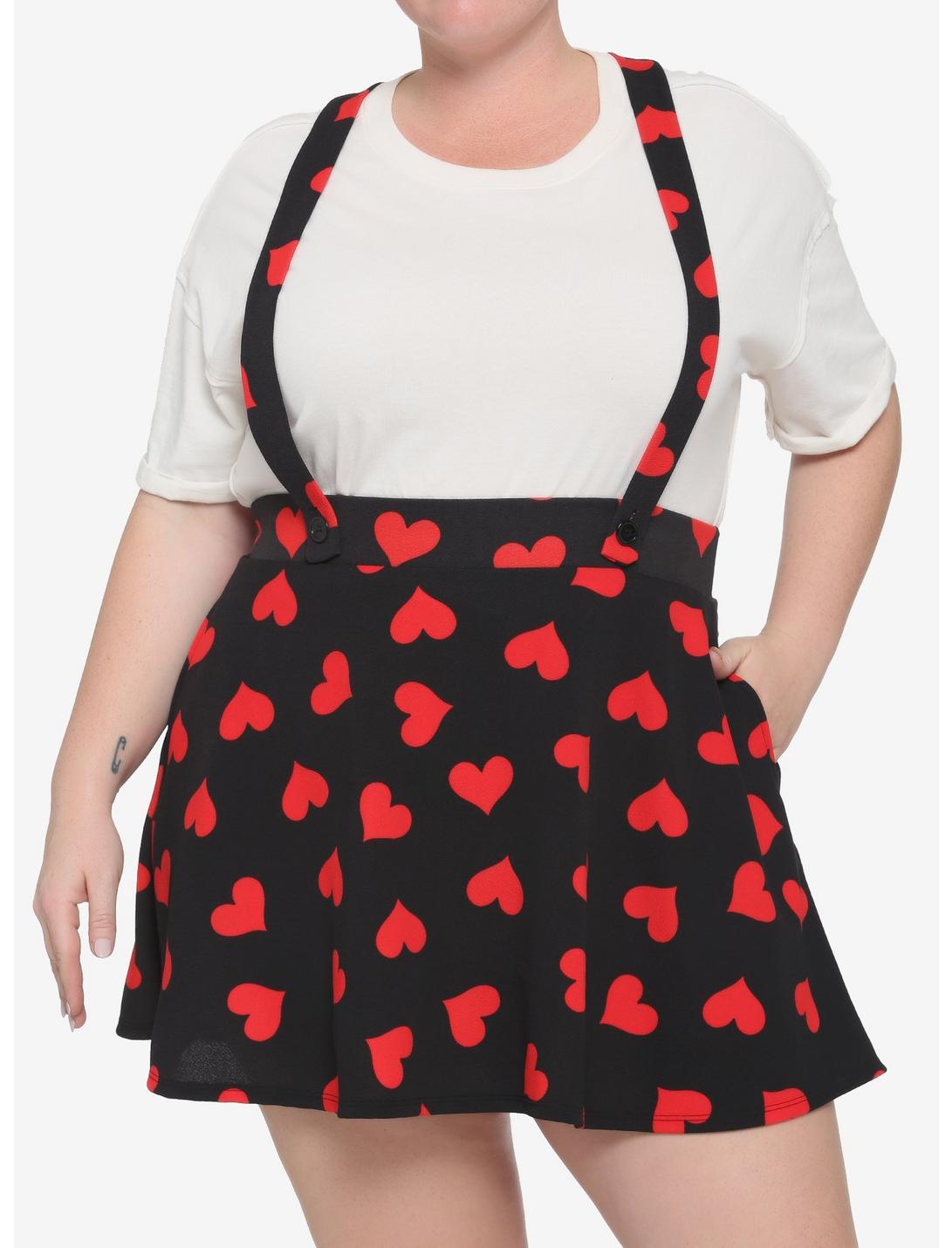Red Hearts Black Suspender Skirt Plus Size, BLACK  RED, hi-res