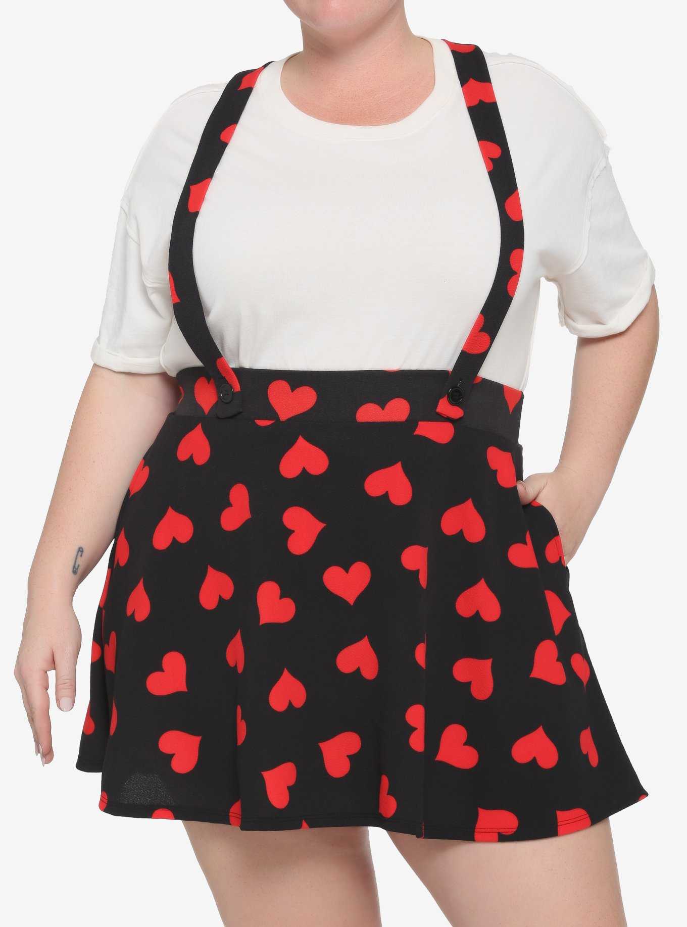 Red Hearts Black Suspender Skirt Plus Size, , hi-res
