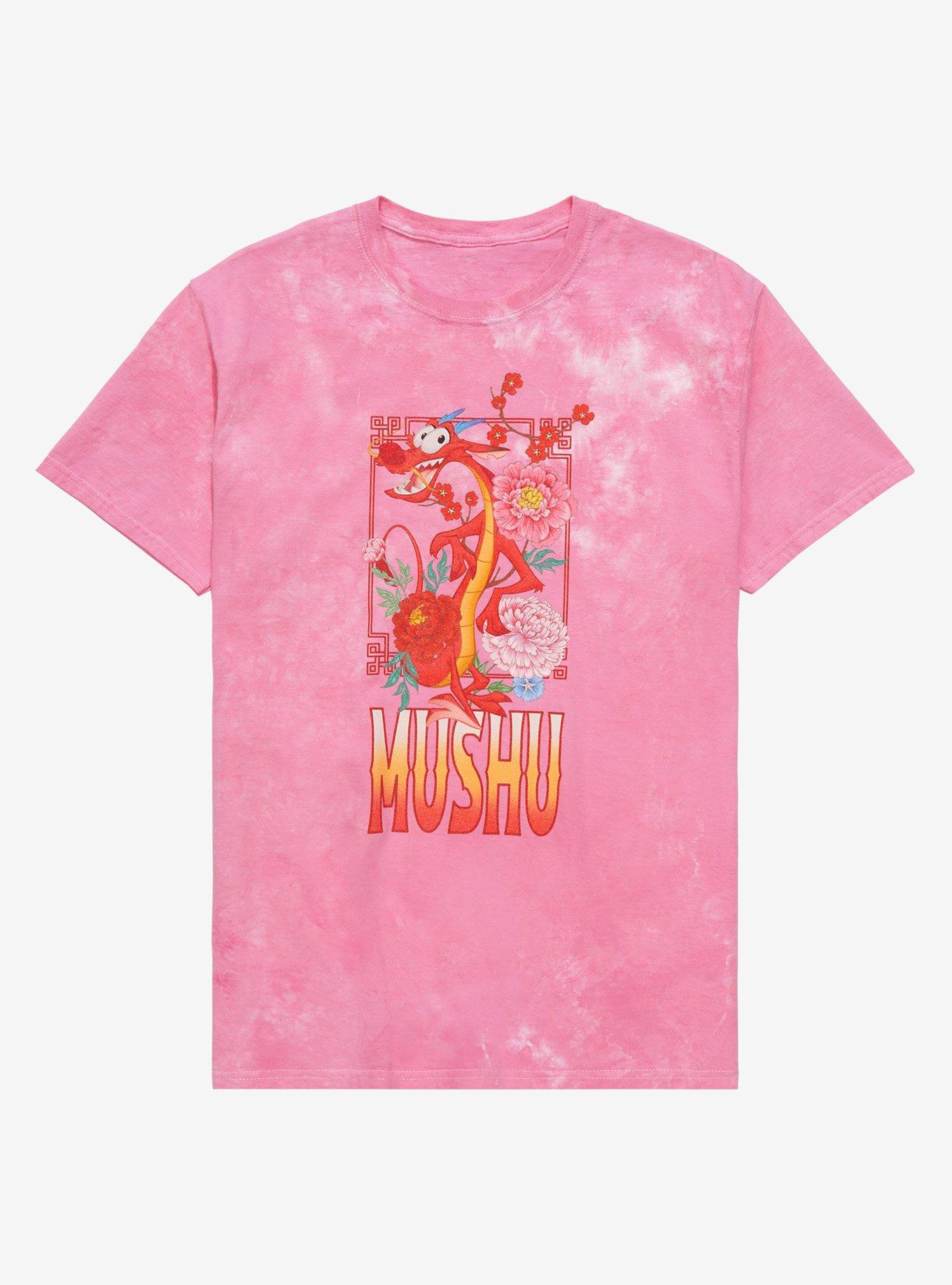 Disney Mulan Mushu Floral Women's Tie-Dye T-Shirt - BoxLunch