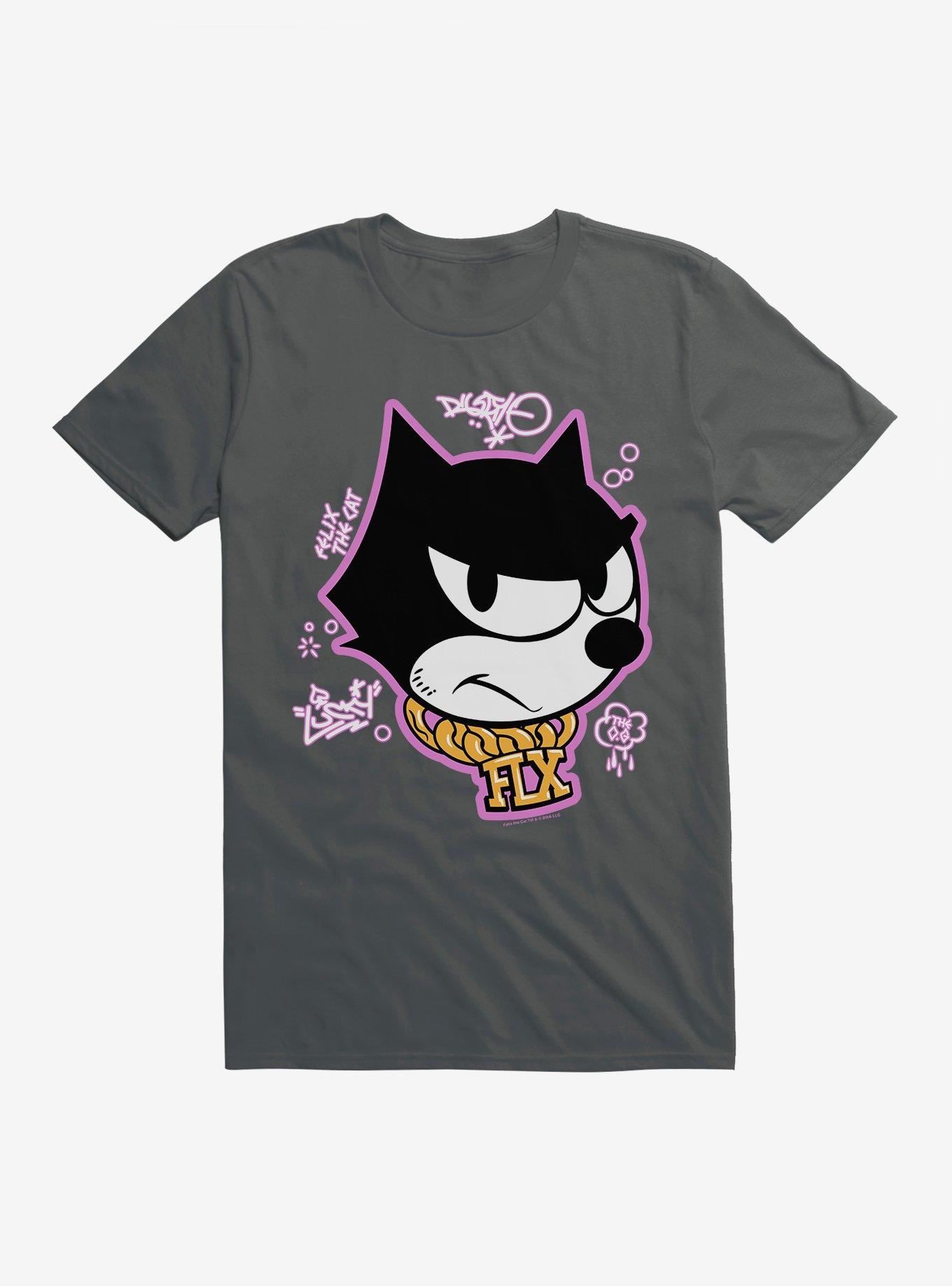 Felix The Cat Graffiti Art Gold Chain Felix T-Shirt, CHARCOAL, hi-res