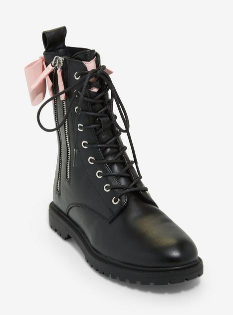 Black & Pink Lace-Up Bow Combat Boots | Hot Topic