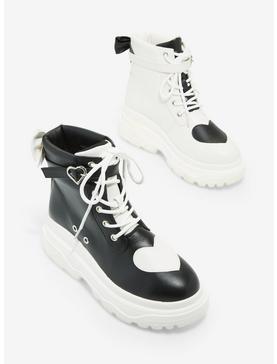Black & White Heart Chunky Hi-Top Sneakers, , hi-res