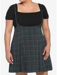 Green Plaid High-Waisted Suspender Skirt Plus Size, PLAID, hi-res