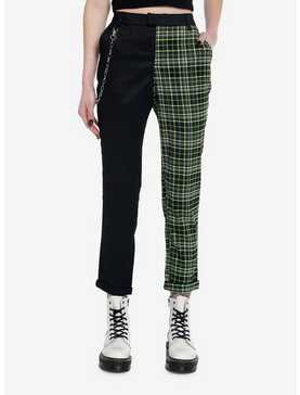 Black & Green Plaid Split Chain Pants, , hi-res