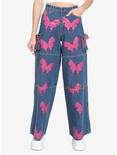 Pink Butterfly Denim Cargo Pants, INDIGO, hi-res