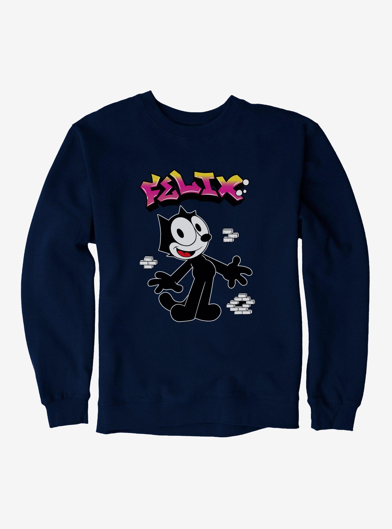 Felix The Cat Graffiti Art Brick Wall Sweatshirt, NAVY, hi-res