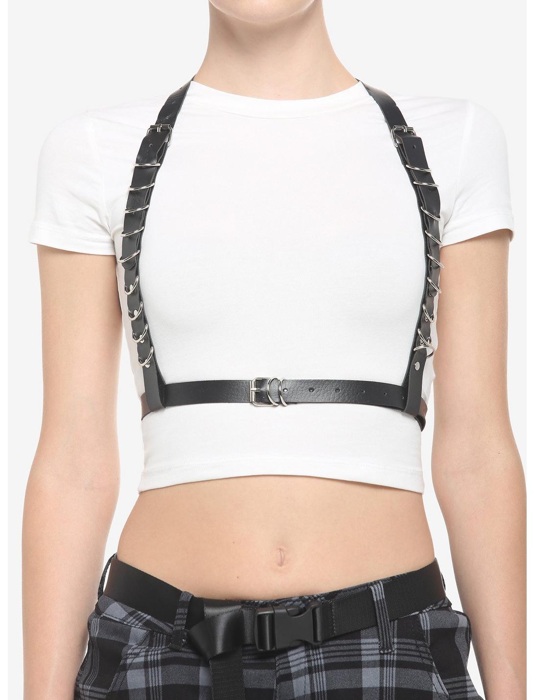 Faux Leather D-Ring Buckle Harness, BLACK, hi-res