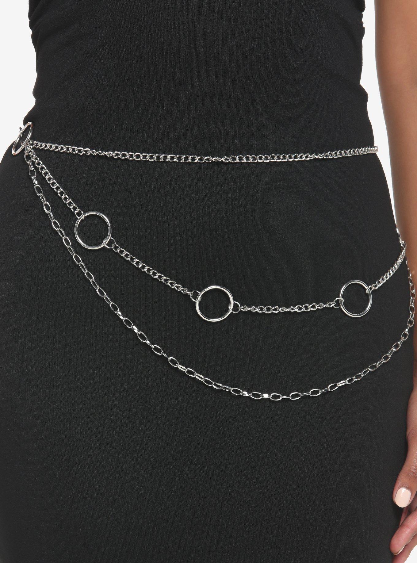 O-Ring Side Drape Chain Belt, SILVER, hi-res